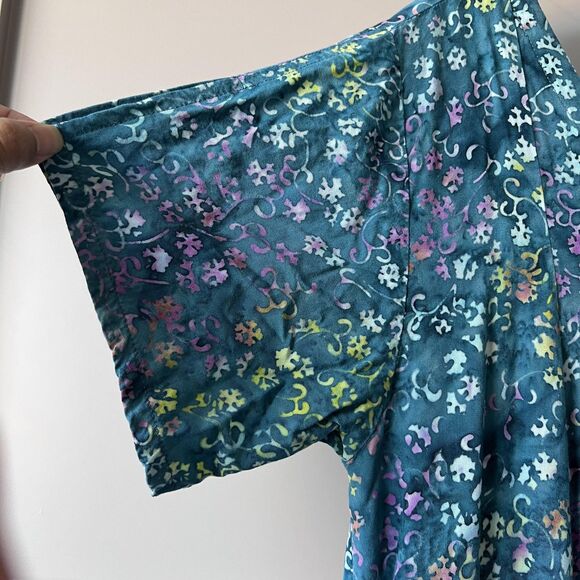 Eagle Ray Traders Dress Womens Large Blue Rayon Boho Batik Maxi Pockets Tie Back - Picture 5 of 14